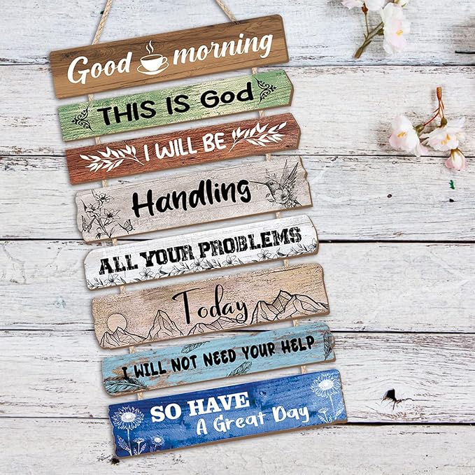 CHDITB Good Morning This is God Wooden Sign Bible Verse Scripture Wooden Hanging Plaque Retro Inspirational Quotes Canvas Wall Art for Christian Home Office Bedroom Living Room Wall Decor