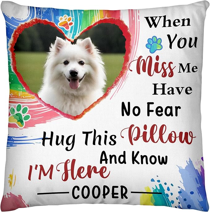Personalized Memorial Throw Pillow with Photo (Insert Included), Sympathy Gift for Pet Loss, Customized Pillow Pets for Dog Owners (Rainbow)
