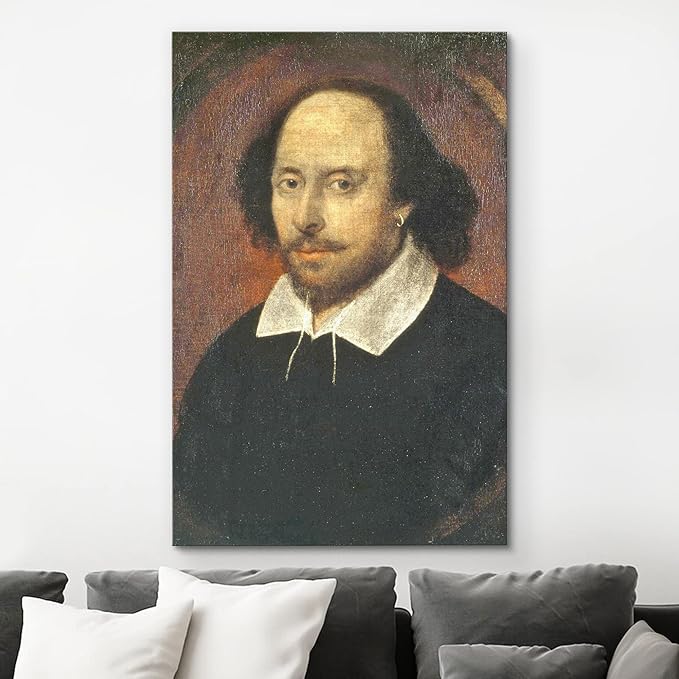 wall26 Canvas Print Wall Art Portrait of William Shakespeare People Pop Culture Historical Realism Famous Closeup Colorful Multicolor Classical for Living Room, Bedroom, Office - 32"x48"