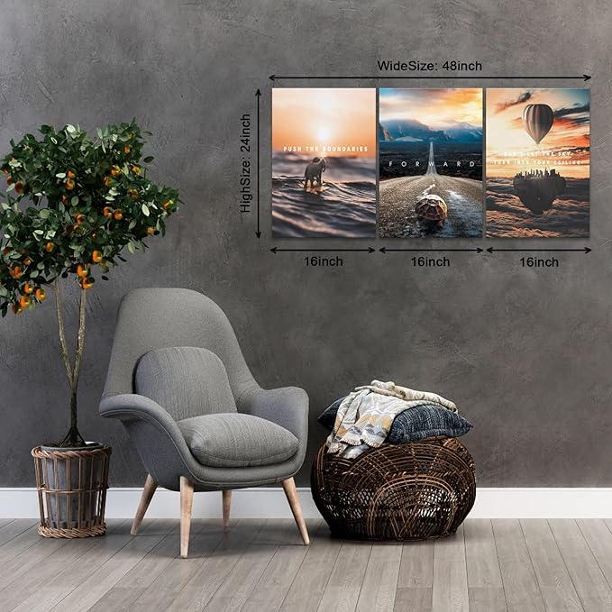 BWSPACE Motivational Canvas Wall Art-Inspirational Wall Art 3 Pieces Wall Art Decorations for Office Living Room and Bedroom Decor