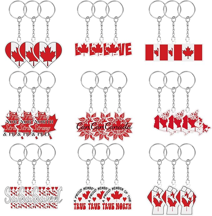 27 Pcs Canada Keychain Acrylic Canadian Flag Maple Leaf Key Rings, National Canada Day Gifts Souvenir Collection for Adults, Canadian Themed Party Favors Purse Handbag Charm Pendant