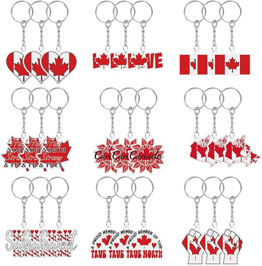 27 Pcs Canada Keychain Acrylic Canadian Flag Maple Leaf Key Rings, National Canada Day Gifts Souvenir Collection for Adults, Canadian Themed Party Favors Purse Handbag Charm Pendant