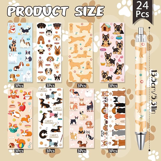 Dog Ballpoint Pens Gifts - 24 Pcs Cartoon Pet Pen Set Paw Print Puppy Retractable Smooth Writing Ballpoint Pen Gift for Women Men Dogs Lovers Students Teacher Office School Supplies