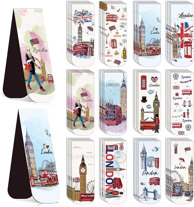 London Magnetic Bookmark Gifts - 48PCS British Magnetic Bookmarks UK England Travel Book Marks Magnets Page Marker Clip for Women Travel Students Teacher Reading London Lover Souvenirs Gift