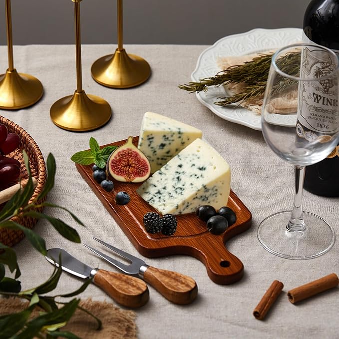 1 Set Bridal Baby Shower Cheese Prizes Wooden Square Board Gift Set Knives Forks Thank You Tags with Box for Guests for Valentines Bridal Baby Shower Housewarming (Carbonized Bamboo)
