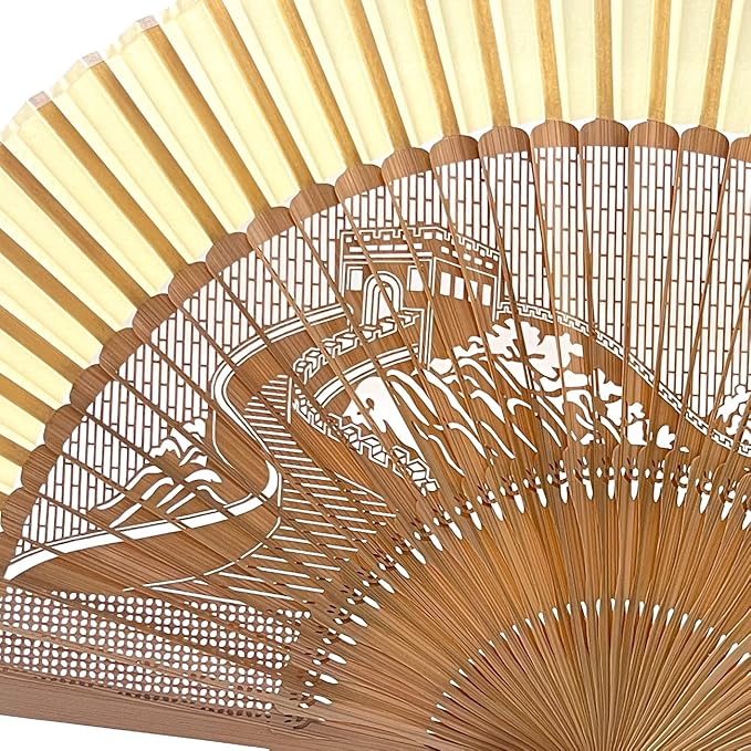Hand Fan for Vintage Japanese Bamboo Silk Elegant for Dance Music Festival Wedding Church Decoration Party (The Great Wall, Medium)