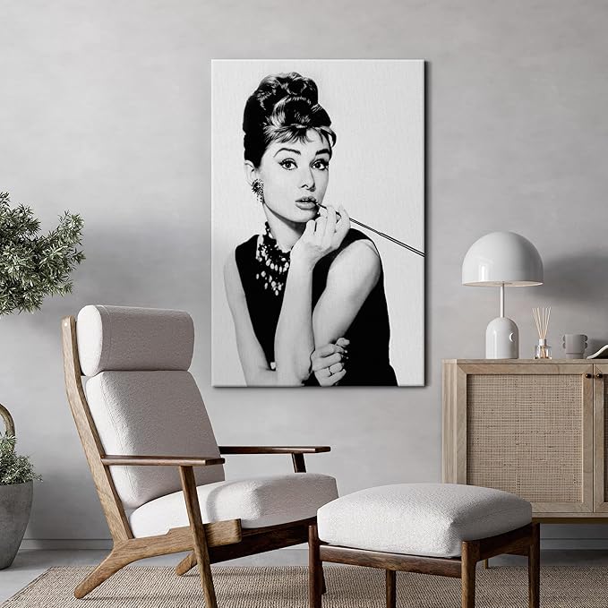 wall26 Canvas Print Wall Art Audrey Hepburn Black & White Classic Portrait Celebrities Pop Culture Photography Realism Vintage Retro Antique Decorative Duotone for Bedroom - 16"x24"