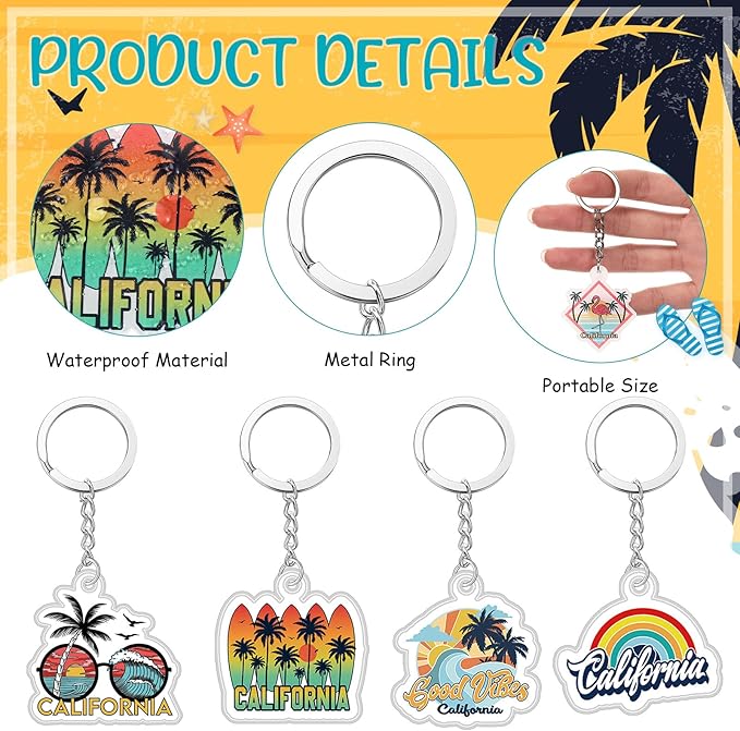 Landical 18/54Pcs Acrylic US Keychain Bulk USA City States Key Ring Florida California Chicago San Francisco Gift Souvenir