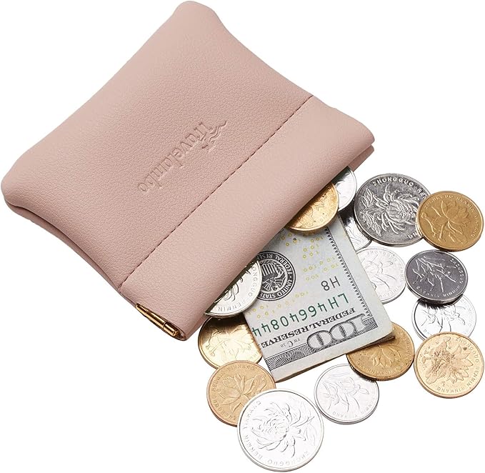Travelambo Leather Squeeze Coin Purse Pouch Change Holder For Men & Women