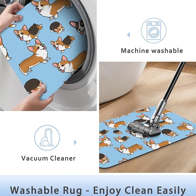 Cute Puppy Dog Bathroom Rug 29.5"x17",Quick-Drying Super Absorbent Diatomite Bath Mat with Non-Slip Backing, Thin Washable Bathroom Floor Mat Fits Under Door for Shower, Sink, or Tub