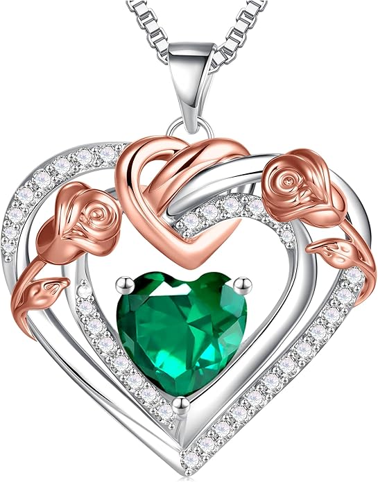 JKK Valentines Day Gifts for Mom - S925 Sterling Silver 12 Month Birthstone Necklaces Valentine's Day Mothers Day Birthday Christmas Gifts for Women Wift Mom