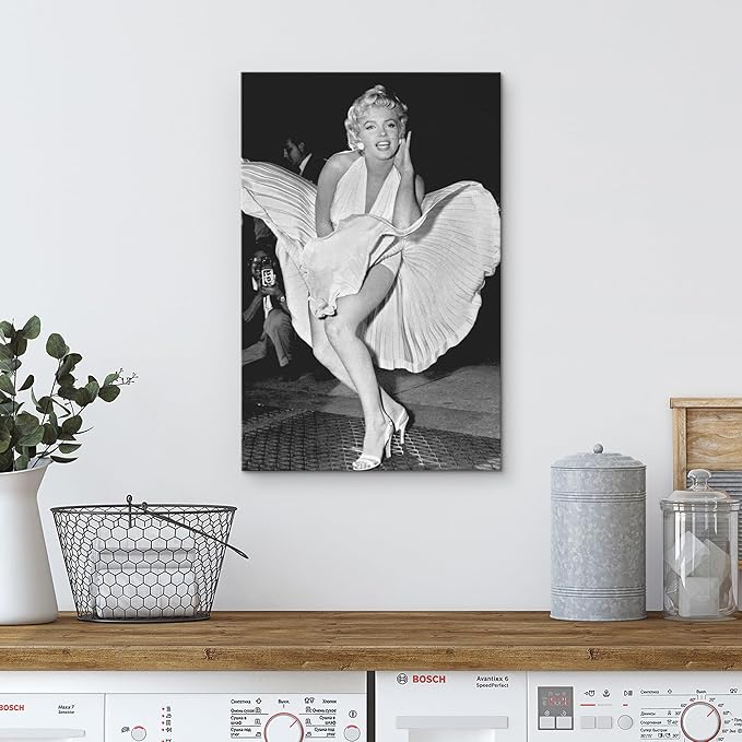 wall26 Canvas Print Wall Art Portrait of Marilyn Monroe with Dress People Pop Culture Historical Realism Famous Closeup Colorful Multicolor Classical for Living Room, Bedroom, Office - 32"x48"