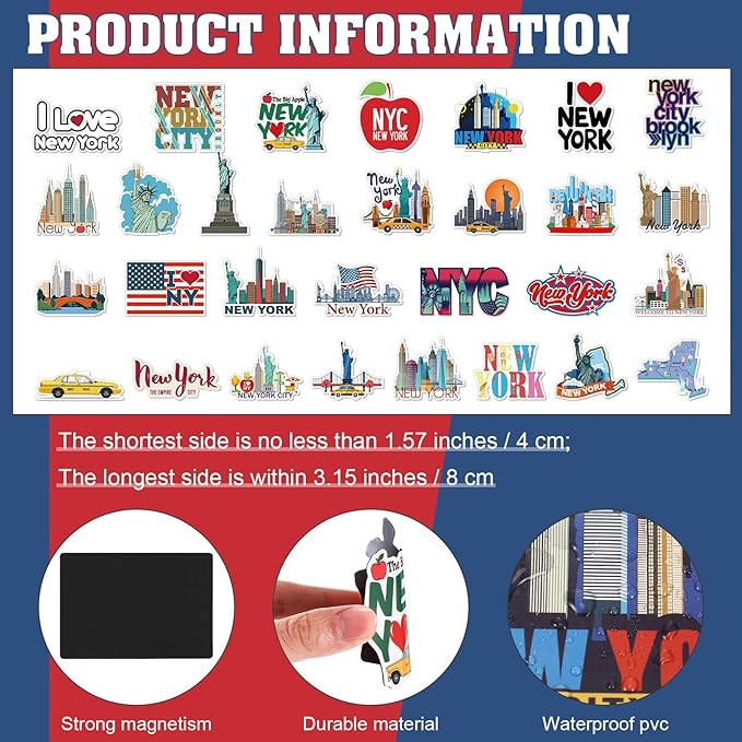 Konohan 30 Pcs New York Souvenirs Gifts New York Magnet for Refrigerator City Magnetic Refrigerator Stickers for Home Decoration