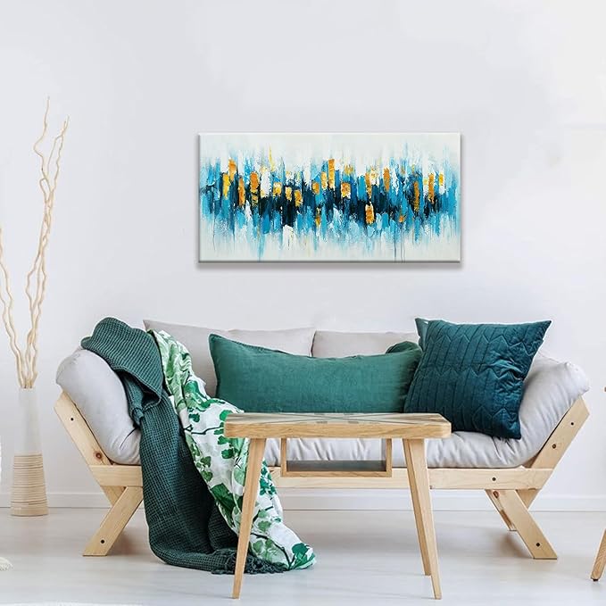 Suconvng Blue And Gold Abstract Wall Art Painting Canvas Art Wall Decor 20x40 Inch Decorations Blue Wall Art Canvas Abstract Art Picture For Bedroom Kitchen Office Home Decor