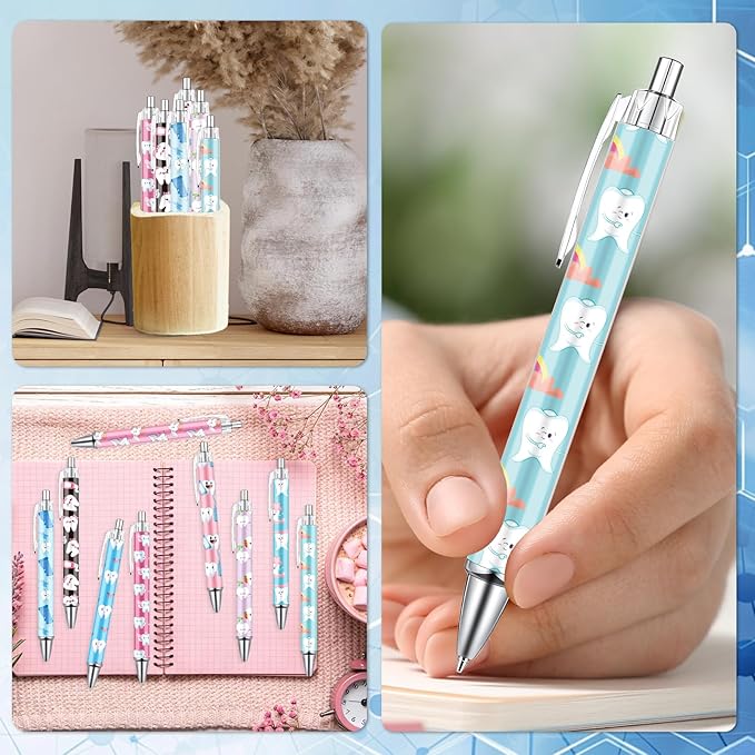 Dental Ballpoint Pens Gifts - 24 Pcs Teeth Pen Set Dental Assistant Retractable Smooth Writing Ballpoint Pen Hygienist Appreciation Gift for Nurse Student Teacher Office School Home Supplies