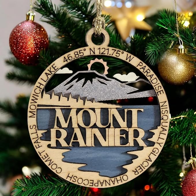 Mount Rainier National Park Wooden Ornament - Handcrafted 3" Christmas Decoration Featuring Mowich Lake