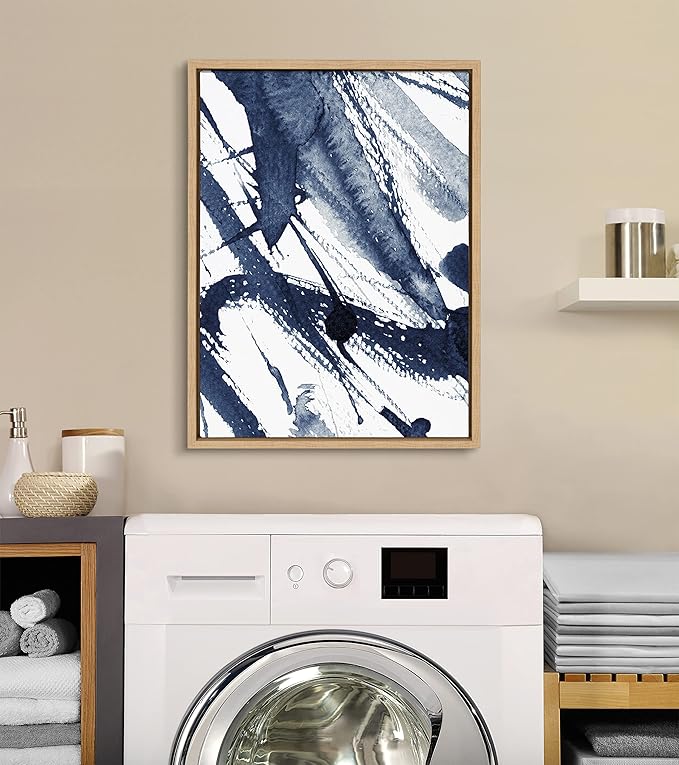 Kate and Laurel Sylvie Indigo Watercolor Abstract Print Framed Canvas Wall Art by Amy Peterson, 23x33 Gold