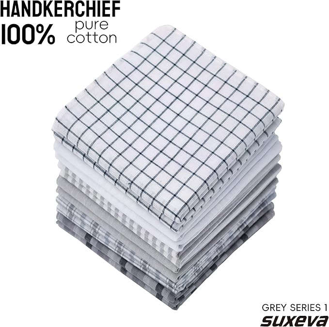 Gifts Cotton Handkerchiefs 100% Soft Cotton 12-Pack White handkerchif and Blue cotton handkerchief for Men and Women
