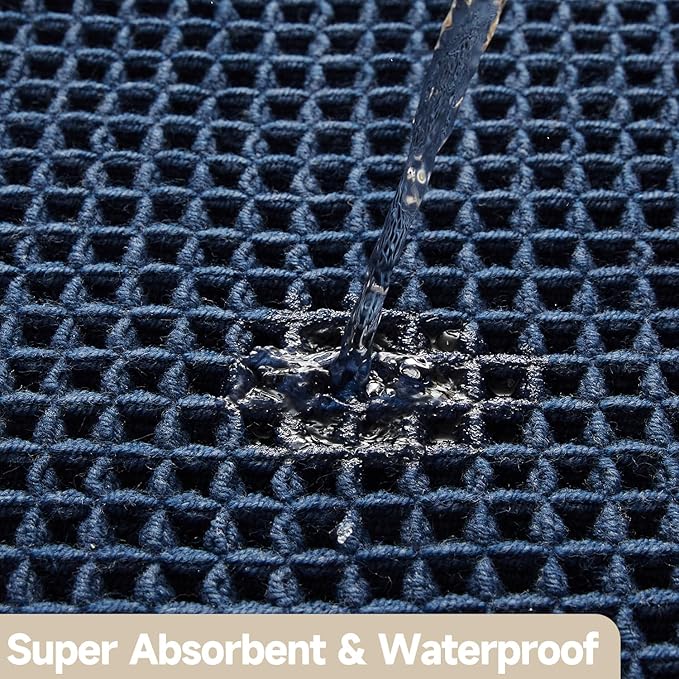 Waffle Bath Mat, Boho Bathroom Rugs Non Slip Washable Super Absorbent Quick Dry Bath Mat Farmhouse Bathroom Decor, 36"x24" Navy Blue
