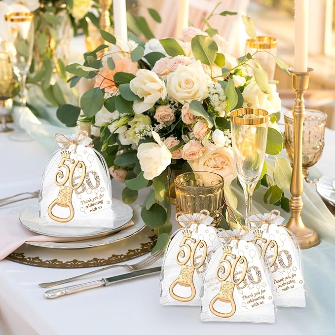 50Pcs 50th Birthday Bottle Opener Set 50th Birthday Party Favors 50th Golden Bottle Openers Personalized Party Favors Wedding Anniversaries Souvenirs Favors For Guests Party