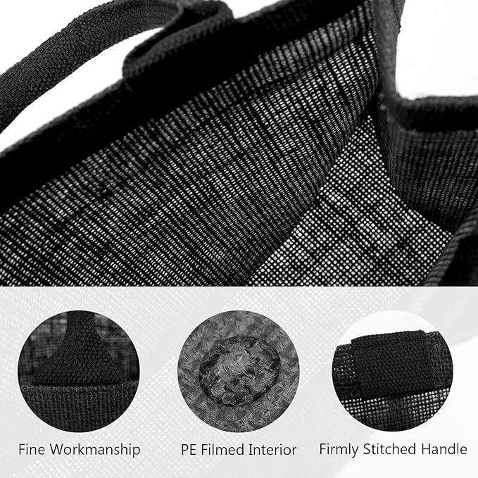 Segarty Tote Bags, 3 Pack Large Black Burlap Jute Reusable Canvas Gift Favors Bag with Handles Blank Tote Bulk for Bridesmaid Wedding, Women Market Grocery Shopping, Bachelorette Party, Beach Trip
