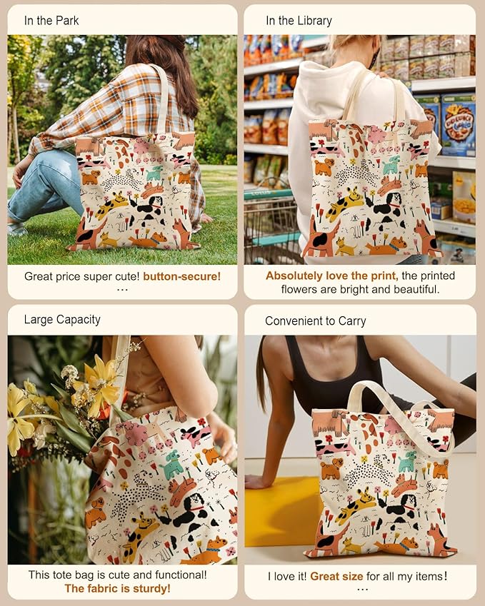 Miss Adola Aesthetic Tote Bag for Girls - with Magnetic Buckle and Zipper Inner Pocket for Women Lady Canvas Cotton Tote Bag
