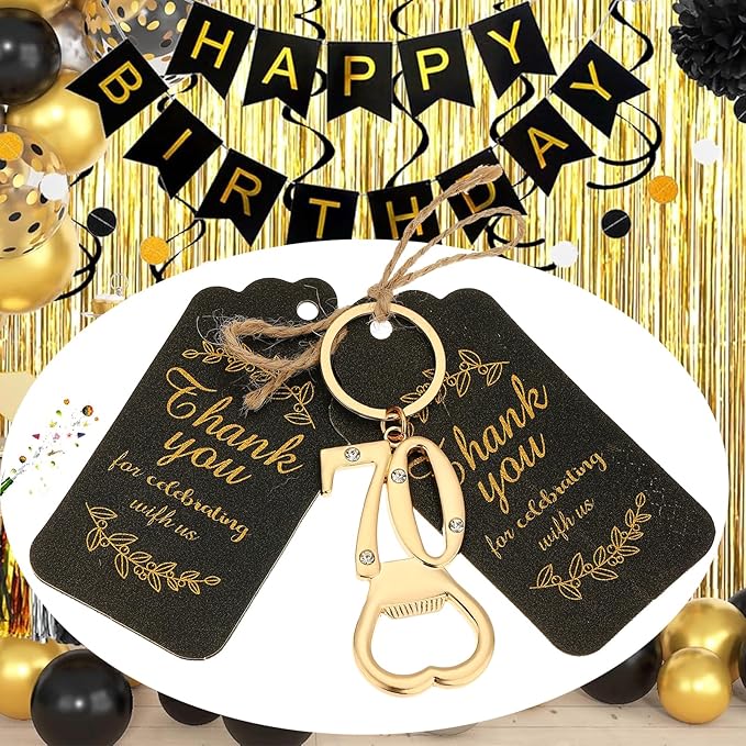 24 pcs 70th Gold Keychain Bottle Opener Birthday Party Favors for Guests,70th Beer Bottle Opener Favors Bulk for Birthday Anniversary Souvenirs Party Decor Supplies (Gold 70th)
