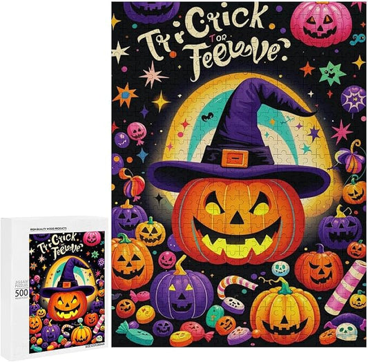 Jigsaw Puzzles for Adults 500 Piece - Halloween Pumpkins Wooden Puzzle，Family Puzzles，Educational Games，Challenge Puzzles Puzzle Games，Stress Relief Games