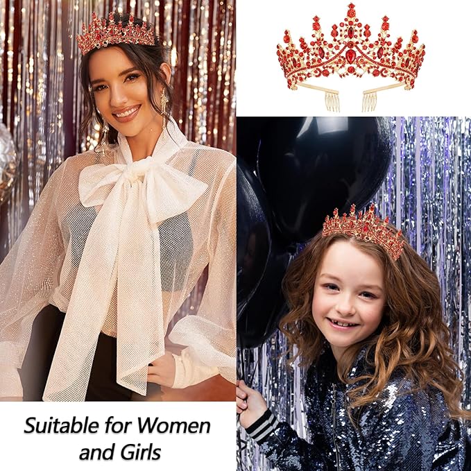 VELSCRUN Red Crystal Birthday Tiara Crowns for Women Girls It's My Birthday Sash Queen Girls Princess Crown with Combs Happy Birth Party Decorations Mom Sisters Birth Gift Hair Accessories