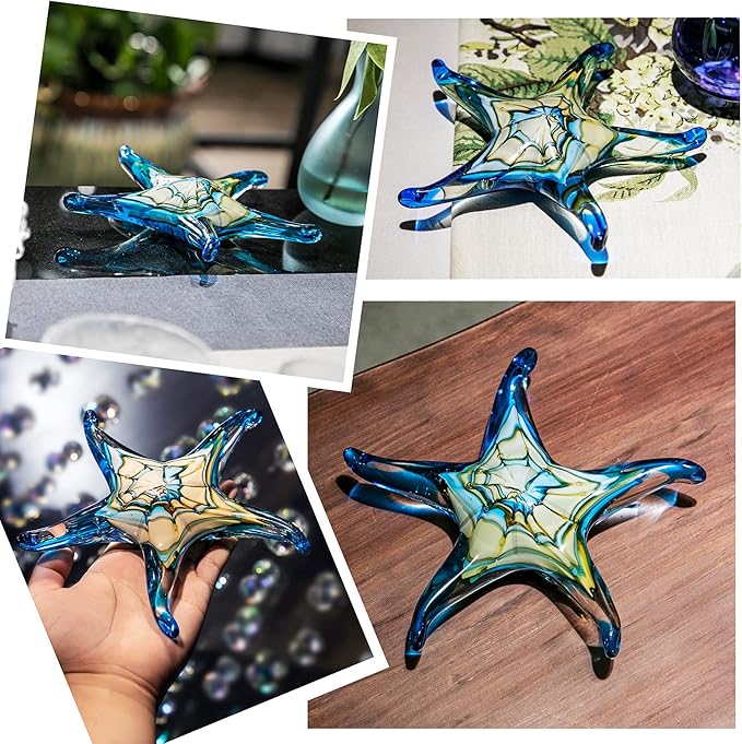 QFkris 7.5" Glass Starfish Figurine Collectibles Hand Blown Art Glass Sea Animals Marine Life Sculpture Home Decor Murano for Women