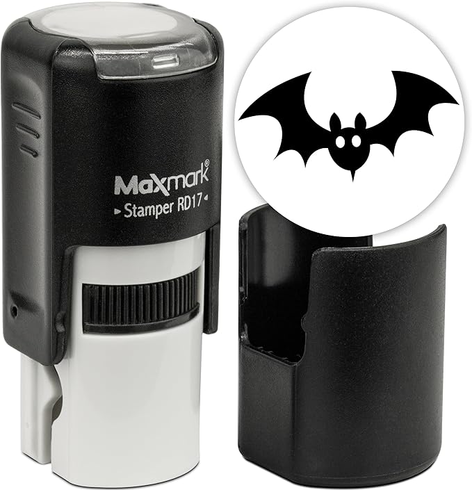 MaxMark Round Self Inking Halloween Stamp - Bat - Black Ink