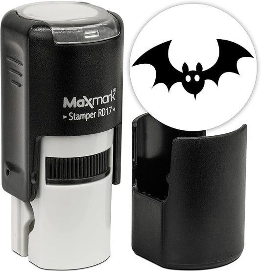 MaxMark Round Self Inking Halloween Stamp - Bat - Black Ink