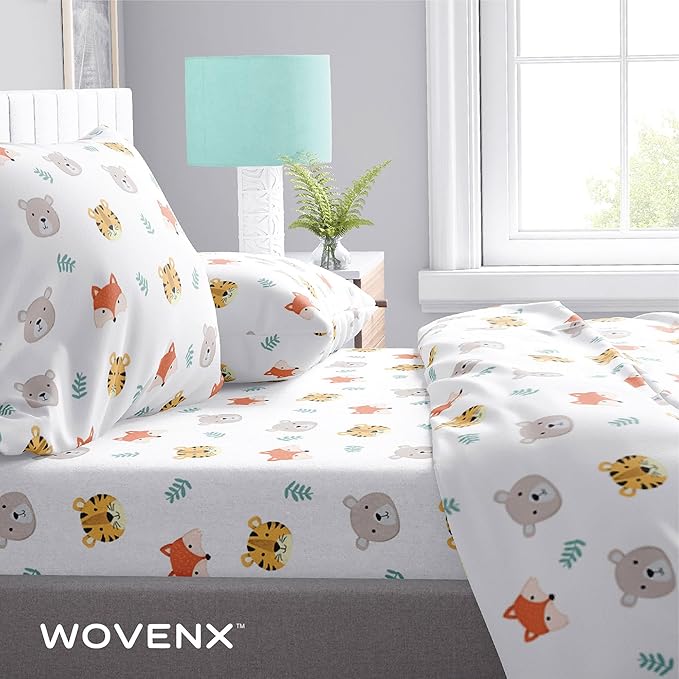 Kids Organic 100% Viscose Derived from Bamboo Sheet Set | Twin or Full Size Fitted Bed Sheets | Oeko-Tex Certified | Cute Toddler Bedding for Girls & Boys Tiger Bear Fox Full