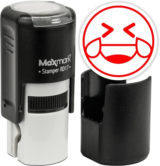 MaxMark Round Self Inking Emoji Stamp - Laughing - Red Ink