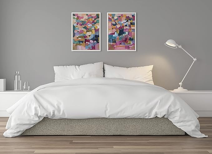 Kate and Laurel Sylvie Applause Framed Canvas Wall Art by Leah Nadeau, Set of 2, 18x24 White, Multicolored Abstract Art Collection for Wall