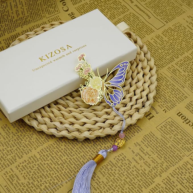 Butterfly Bookmark Gifts for Women-Carnation Flower Design with Purple Tassel-Teacher Gifts Metal Bookmarks for Women Readers Book Lovers-Christmas Birthday Gift for Mom/Her/Girls