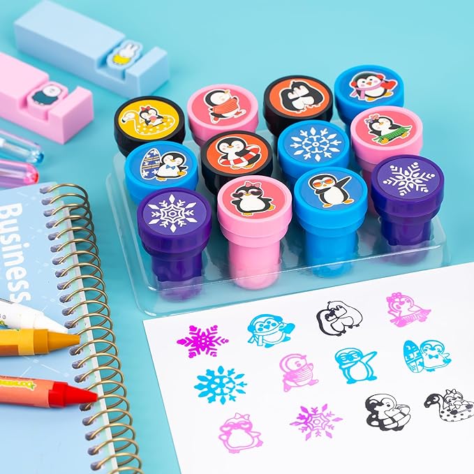 36PCS Penguin Party Favors - 24PCS Temporary Tattoos & 12PCS Stamps - Ideal Winter Animal Themed Birthday Card Decorations Supplies Goodie Bag Cute Rewards for Girls Boys Classroom Gifts Prizes