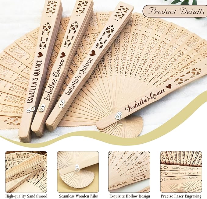 50Pcs Handheld Foldable Wedding Wooden Fans Personalized Custom Sandalwood Fans with Tassels and Organza Bags Wedding Favors for Guests Baby Shower Birthday Party Gift Bulk (50)