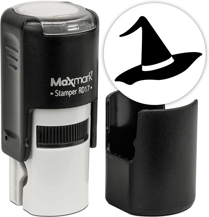 MaxMark Round Self Inking Halloween Stamp - Hat - Black Ink