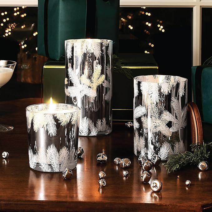 Thymes Frasier Fir Candle – Pine Needle Design – Holiday Scented Candle – Notes of Crisp Siberian Fir, Cedarwood & Sandalwood – Luxury Home Fragrance Gifts for Women & Men – Silver (Statement, 13 oz)