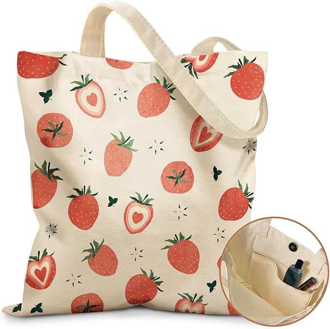 Miss Adola Aesthetic Tote Bag for Girls - with Magnetic Buckle and Zipper Inner Pocket for Women Lady Canvas Cotton Tote Bag