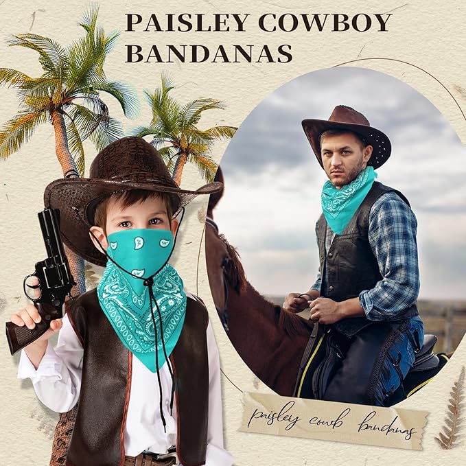 Blulu 6 Pcs Neon Color Cowboy Bandanas for Men Women Assorted Paisley Pattern Handkerchiefs 22 x 22 Inch Kids Headwrap Scarfs