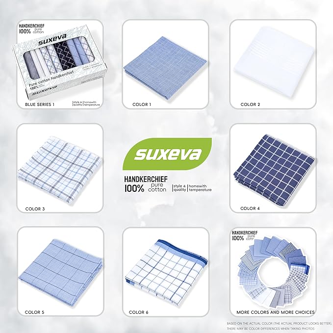 Gifts Cotton Handkerchiefs 100% Soft Cotton 12-Pack White handkerchif and Blue cotton handkerchief for Men and Women