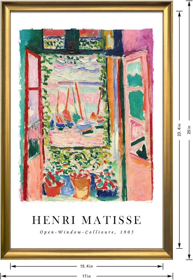 Wieco Art Framed Wall Art Open Window Collioure 1905 by Henri Mattise Abstract Colorful Art Matisse Posters Canvas Prints for Wall and Home Office Decorations Bronze Gold Frame