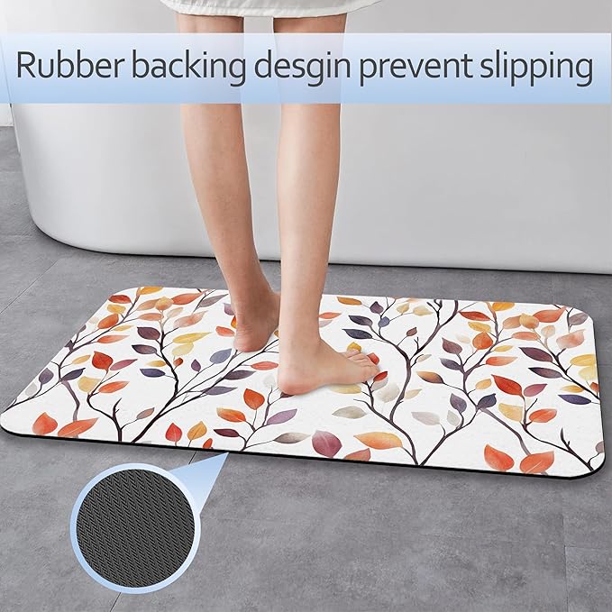 Autumn Leaves Bathroom Rug 29.5"x17", Super Absorbent Fast Drying Bath Mat with Non-Slip Rubber Backing, Thin Low-Profile Easy-Clean Bathroom Floor Mat for Shower or Tub