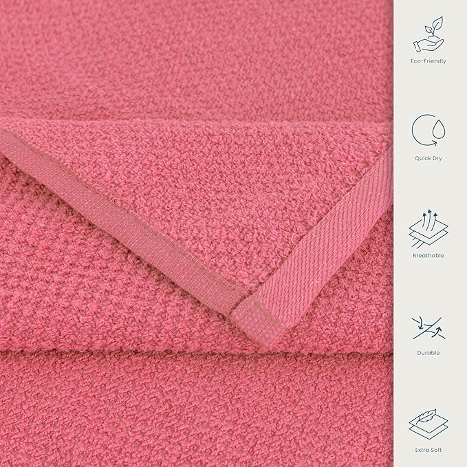 CASA COPENHAGEN Popcorn Textured 6 Pieces Towel Set- Pink, 550 GSM 2 Bath Towel 2 Hand Towel 2 Washcloth, Rough & Tough Use Cotton Towels Gift Set for Bathroom