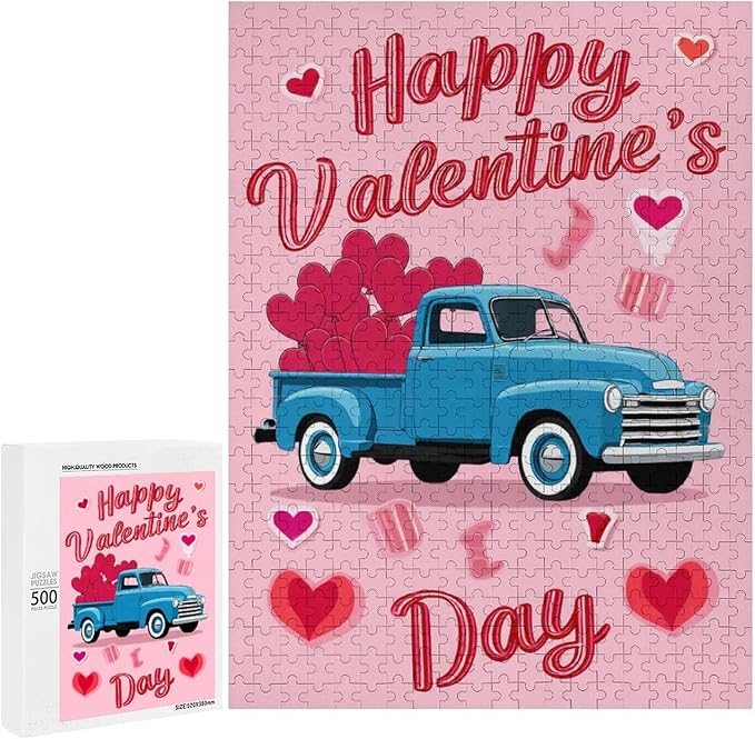 Wooden Puzzle - Happy Valentine's Day Jigsaw Puzzles，Wooden Puzzles for Adults 500 Pieces Challenge Puzzles，Educational Games，Family Puzzles，Unique Gifts for Wall Art