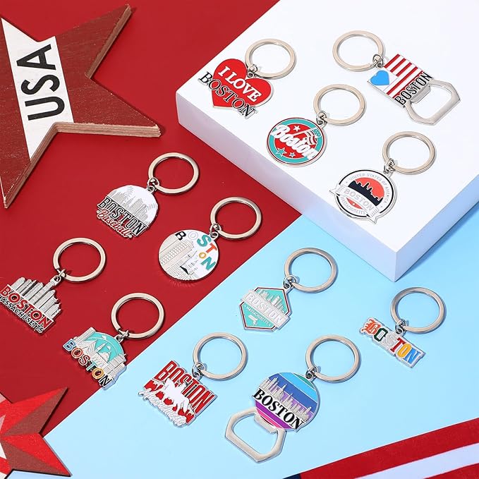 Landical Boston Keychain Metal Bulk Boston Souvenir Gifts Massachusetts Travel Gifts Key Ring Souvenirs Bottle Opener