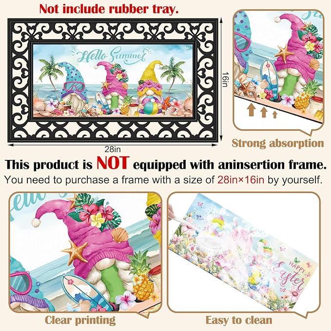 Nuanchu 12 Pcs Seasonal Door Mat Interchangeable Doormat Inserts Entrance Welcome Mats 22 x 10 Inches Non Slip Mats Gifts for Front Door Christmas Thanksgiving Decoration (No Frame)(Gnomes)