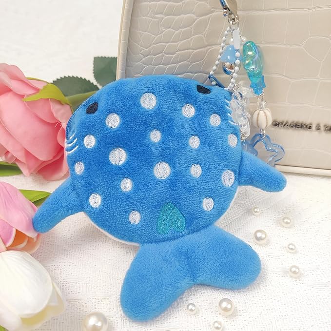 Cute Keychain Whale Shark Coin Purse Keychain Cute Plush Zipper Change Pouch, Kawaii Handmade Wallet for Women